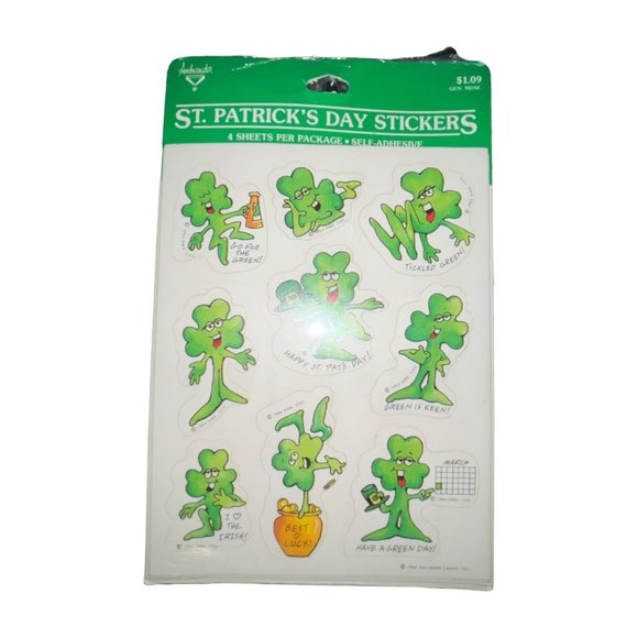 Vintage NIP Hallmark 1984 St Patricks Day Stickers 4 Leaf Clover 4 Sheets - Picture 1 of 6